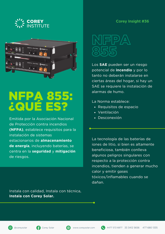 NFPA 855: Requisitos clave para instalaciones seguras con sistemas de almacenamiento de energía (SAE)