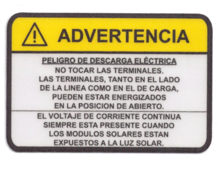 ETIQUETA DE ADVERTENCIA "PELIGRO DE DESCARGA ELÉCTRICA"